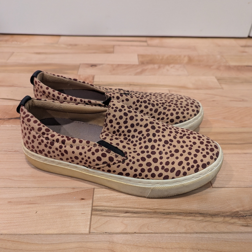 Dr. Scholl's Tan Slip-On Flats with Brown Spot Print
